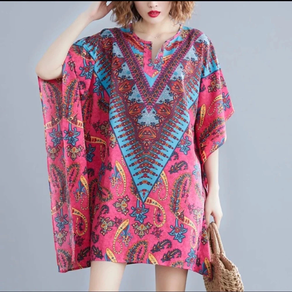 COIGARSAM Beach Style Women Mini dress Summer National Wind size Small